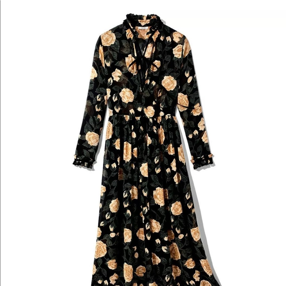 Ganni sheer long sleeve floral maxi dress